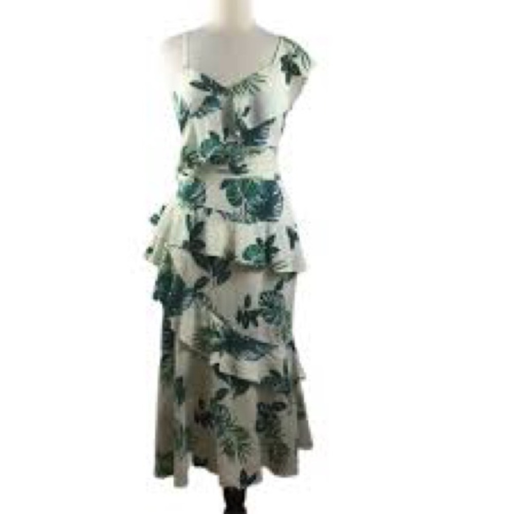 Walter Baker White Maxi Dress with Green Floral Print